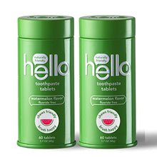 Load image into Gallery viewer, hello Kids Watermelon Eco-Friendly, Travel Toothpaste Tablets, Natural Watermelon Flavor, Fluoride Free, Plastic-Free, Reusable Metal Containers, Vegan, SLS &amp; Gluten Free, 120 Tablets, 2 Pack
