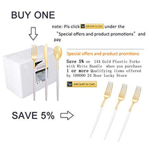Load image into Gallery viewer, 144 PCS Disposable Gold Silverware, Plastic Flatware with White Handle, Gold Plastic Cutlery Includes: 48 Forks, 48 Knives and 48 Spoons (GOLD)
