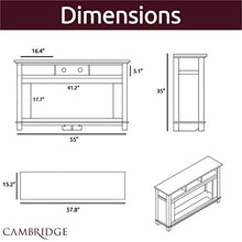 Load image into Gallery viewer, CAMBRIDGE San Jose 58 in. Freestanding Electric Heater TV Stand 50 in. Multi-Color Insert and LED Crystal Rock Display, CAM5735-1WHT Fireplace, White/Black
