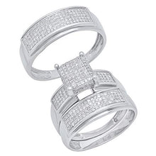 Load image into Gallery viewer, Dazzlingrock Collection 0.65 Carat (ctw) Round White Diamond Mens &amp; Womens Micro Pave Trio Bridal Wedding Set, Sterling Silver
