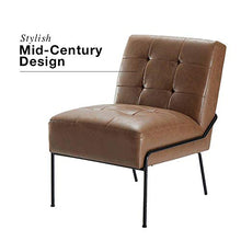 Load image into Gallery viewer, eLuxurySupply Armless Accent Chair - Upholstered Living Room Chair with Stain Resistant Fabric and Elegant Pintucking - Premium High Density Foam Cushion - Easy Assembly - Faux Brown Leather
