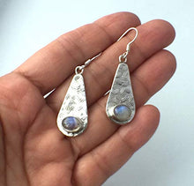 Load image into Gallery viewer, Genuine Adularescence MOONSTONE Gemstones, 925 Sterling Silver, Long (1.57" with hooks) Earring Jewelry.
