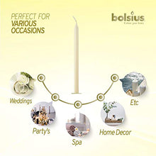 Load image into Gallery viewer, BOLSIUS Long Household Ivory Taper Candles - 10-inch Unscented Premium Quality Wax - 7.5 Hour Long Burning Dripless Candles Bulk Pack of 100 for Home Decor, Wedding, Parties and Special Occasions

