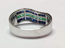 Load image into Gallery viewer, 925 Silver Emerald Sapphire Ring Men Sapphire Emerald Statement Band Mens Emerald Ring Mens Sapphire Ring Mens Jewelry Fathers Day Gift
