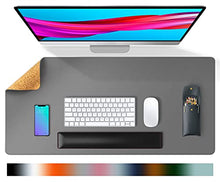 Load image into Gallery viewer, Aothia Office Desk Pad, Natural Cork &amp; PU Leather Dual Side Large Mouse Pad, Laptop Desk Table Protector Writing Mat Easy Clean Waterproof for Office Work/Home/Decor (Gray,31.5" x 15.7")
