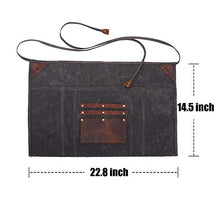 Load image into Gallery viewer, Multipurpose Waxed Canvas Waist Apron Leather Pockets for Men and Women, Heavy Duty Workshop Half Work Tool Apron Waterproof (Black)
