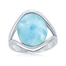 Load image into Gallery viewer, Sterling Silver High Polish Natural Oval Larimar Stone Ring
