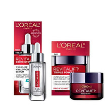 Load image into Gallery viewer, L'Oreal Paris Revitalift Anti-Aging Skin Care Regimen Kit with Hyaluronic Acid Facial Serum and Triple Power Face Moisturizer, Paraben and Fragrance Free, 2 count
