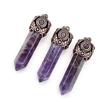 Load image into Gallery viewer, Top Plaza Amethyst Healing Crystal Stone Hexagonal Prism Gemstone Quartz Pendant Necklace Retro Antique Brass Chakra Jewelry for Womens Girls
