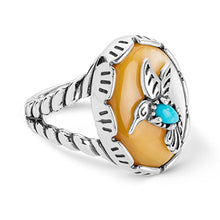 Load image into Gallery viewer, American West Sterling Silver Mother of Pearl and Turquoise Gemstone Hummingbird Ring Size 5
