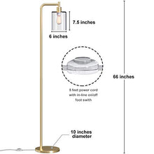 Load image into Gallery viewer, Addlon LED Floor Lamp, with Hanging Glass Lamp Shade and LED Bulb for Bedroom &amp; Living Room, Modern Standing Industrial Lamp Tall Pole Lamp for Office, Brass Gold
