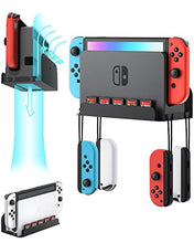 Load image into Gallery viewer, ZAONOOL Wall Mount for Nintendo Switch and Switch OLED, Wall Mount Shelf Stand Accessories with 5 Game Card Slots and 4 Joy Con Hooks, Safely Store Your Switch Console Near or Behind TV (Black)
