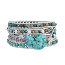 Load image into Gallery viewer, Plumiss Boho Leather Natural Druzy 5 Warps Bracelet Handmade Gemstone Beaded Bracelet Jewelry Collection (Turquoise)

