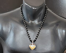 Load image into Gallery viewer, ElisaJewelryArt - Women's Natural Heart Citrine Pendant Necklace Black Onyx Beaded Necklace Genuine Gemstone Creativity Stone Clasp Closure Hematite Necklace Unisex Necklace (22, Citrine)
