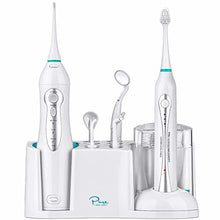 Load image into Gallery viewer, AquaSonic Home Dental Center Ultra Sonic Rechargeable Electric Toothbrush &amp; Smart Water Flosser - Complete Family Oral Care System - 10 Attachments and Tips Included - Various Modes &amp; Timers
