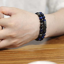 Load image into Gallery viewer, 2Pcs Triple Protection Bracelet,Natural Tigers Eye Black Obsidian and Hematite 8 MM Beads Bracelet for Men Women Gift, Healing Crystal Bracelet Bring Luck and Prosperity and Happiness (Blue)
