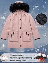 Load image into Gallery viewer, maoo garden Girls Winter Coat Heavy Fake-Down Snow Ski Jacket Fur Hood Waterproof Parka Overcoat 2017 Pink 5-6Y
