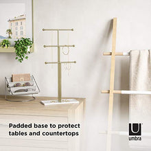 Load image into Gallery viewer, Umbra Trigem Hanging Organizer – 3 Tier Table Top Necklace Holder, Box Display with Jewelry Tray Base, Brass
