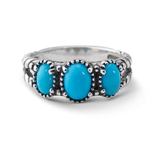 Load image into Gallery viewer, American West Sterling Silver Sleeping Beauty Turquoise Gemstone 3-Stone Friendship Ring Size 5
