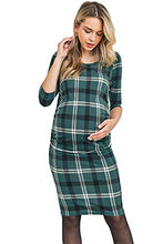 Load image into Gallery viewer, LaClef Women's Ruched Bodycon Basic Maternity Dress (Green/Multi Plaid, L)
