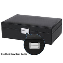 Load image into Gallery viewer, BEWISHOME Jewelry Box Organizer with 4 Watch Case Removable Tray Jewelry Display Storage Case - 7 Necklace Hook - Velvet Lining - Earring Ring Bracelet Case for Women Girls - Black PU Leather SSH07B

