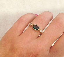 Load image into Gallery viewer, Triple Gemstones Ring - Green Tourmaline Ring - Stacking Ring - Gold Ring - Bezel Ring - Tiny Simple Jewelry
