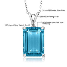 Load image into Gallery viewer, Gem Stone King 925 Sterling Silver Swiss Blue Topaz Pendant Necklace 9.72 Cttw Genuine Emerald cut 14X10MM Gemstone Birthstone with 18 Inch Silver Chain
