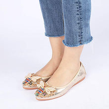 Load image into Gallery viewer, Stylein Womens Foldable Rhinestone Flats Ballet Bling Slip On Loafers Gold
