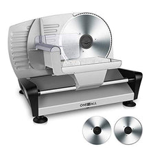Load image into Gallery viewer, Meat Slicers Electric, Food Deli Slicers with Two 7.5” Serrated Stainless Steel Blade Upgrade Precisely Cuts Meat, Cheese, Bread, Fruit &amp; Veggies, Adjustable Thickness Dial, Non-Slip Feet (2 Blade)
