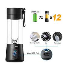 Load image into Gallery viewer, Portable Blender, Aillary Personal Size Blender Shakes and Smoothies,Six Blades Household Fruit Mixer,13oz Mini Battery Cordless Travel Jucier Cup USB Rechargeable (Black)

