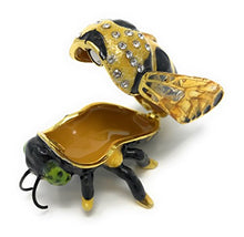 Load image into Gallery viewer, Kubla Craft Enameled Bumblebee Mini Trinket Box, Accented with Austrian Crystals, 2 Inches Long
