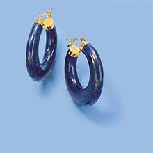 Load image into Gallery viewer, Ross-Simons Lapis Hoop Earrings 14kt Yellow Gold
