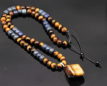 Load image into Gallery viewer, Men's Protection Necklace Big Raw Tiger Eye Pendant Beads Necklace Lapis Lazuli Beaded Adjustable Long Necklace Gift For Men Christmas Gift
