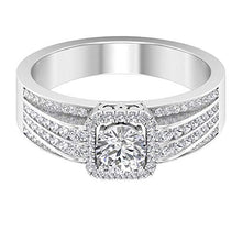 Load image into Gallery viewer, Unique Solitaire Engagement Ring, 1Ct Certified Diamond HI-SI Halo Wedding Ring, Wide Sidestone Ring, Art Deco Anniversary Ring, Statement Bridal Ring, 10K White Gold, Size:US 6.25
