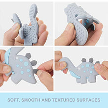 Load image into Gallery viewer, Slotic Baby Teething Toys, Dinosaur Teether Pain Relief Toy with Pacifier Clip Holder Set for Newborn Babies, Freezer Safe Neutral Shower Gift, Soft &amp; Textured Stocking Stuffers for Boy and Girl
