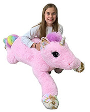Load image into Gallery viewer, Goffa Jumbo Pink Unicorn Plush, Reversible Sequins, 51?
