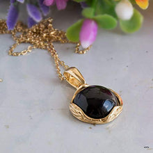 Load image into Gallery viewer, 14K Gold Plated over 925 Sterling Silver 12mm Onyx - Natural Black Gemstone Necklace Pendant, Leo Birthday December Birthstone Present - Handmade Jewelry Vintage Style Necklace, Gift for Women
