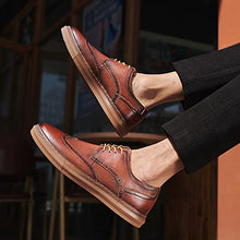 Load image into Gallery viewer, Men's Wingtip Brogue Oxford Sneaker Shoes Genuine Leather Casual Dress Shoes Maroon Brown for Men Footwear Size 13
