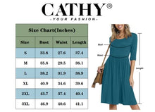 Load image into Gallery viewer, CATHY Women's 3/4 Sleeve 2022 Casual High Waist Round Neck Midi Dress with Pockets, XL, Fl Light Blue
