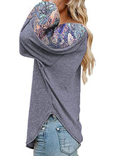 Load image into Gallery viewer, Beyove Women's Print Patchwork Shirts Color Block Long Puff Sleeve Loose Tops Grey
