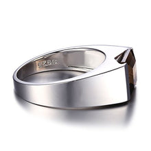 Load image into Gallery viewer, Jewelrypalace Men's Square 2.2ct Genuine Smoky Quartz Wedding Ring 925 Sterling Silver Size 10
