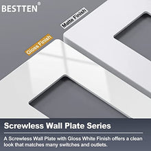 Load image into Gallery viewer, [5 Pack] BESTTEN 2-Gang Screwless Wall Plate, USWP4 White Series, Decorator Outlet Cover, H4.69” x W4.73”, for Light Switch, Dimmer, USB, GFCI, Receptacle
