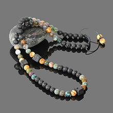 Load image into Gallery viewer, Beaded Necklace for Men Natural Stone Handmade Jewelry Black Volcanic Lava Indian Agate Picture Jasper Essential Oil Diffuser Necklace 25.5 inches
