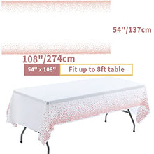 Load image into Gallery viewer, Rose Gold Dot and White Tablecloth 108"x54" for Parties Rectangle Table 4 Packs, Dot Confetti Rectangular Plastic Table Cover,Thanksgiving Christmas Wedding, Anniversary,Baby Shower, Birthday Party
