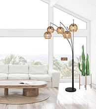 Load image into Gallery viewer, Artiva USA LED805588ORB Bali Hancrafted Rattan LED Arched Floor Lamp with Dimmer, 88", Oil-Rubbed Bronze
