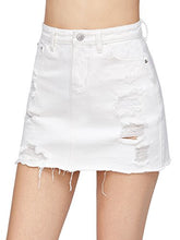 Load image into Gallery viewer, Verdusa Women's Casual Distressed Fray Hem A-Line Denim Short Skirt White XL
