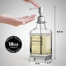 Load image into Gallery viewer, GLADPURE Soap Dispenser - 2 Pack, 18 Oz Antique Design Thick Glass Hand Soap Dispensers; with 304 Rust Proof Stainless Steel Pump, 6Pcs Clear Stickers, for Kitchen, Bathroom
