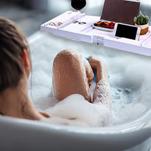 Load image into Gallery viewer, Cabot &amp; Carlyle Luxury Bath Caddy Tray for Tub | Bath Table | Premium Bamboo Bathtub Tray for Tub | Fits All Bath Accessories Wine Glass, Books, Tablets, Cellphones, Shampoo | Bath Shelf Foldable
