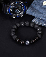 Load image into Gallery viewer, Lightock Triple Lava Rock Bracelet with Ice Obsidian Terahertz Essential Oils Diffuser Elastic Beads 12mm Stretch for Men Women
