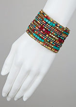 Load image into Gallery viewer, SPUNKYsoul Bohemian Multi-Colored Beaded Cuff Bracelets for Women Collection (Teal/Red/Cube)
